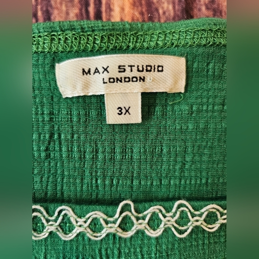 Max Studio London Plus Size 3X Green Longline Tunic Flutter Sleeve Casual Boho - Picture 2 of 8
